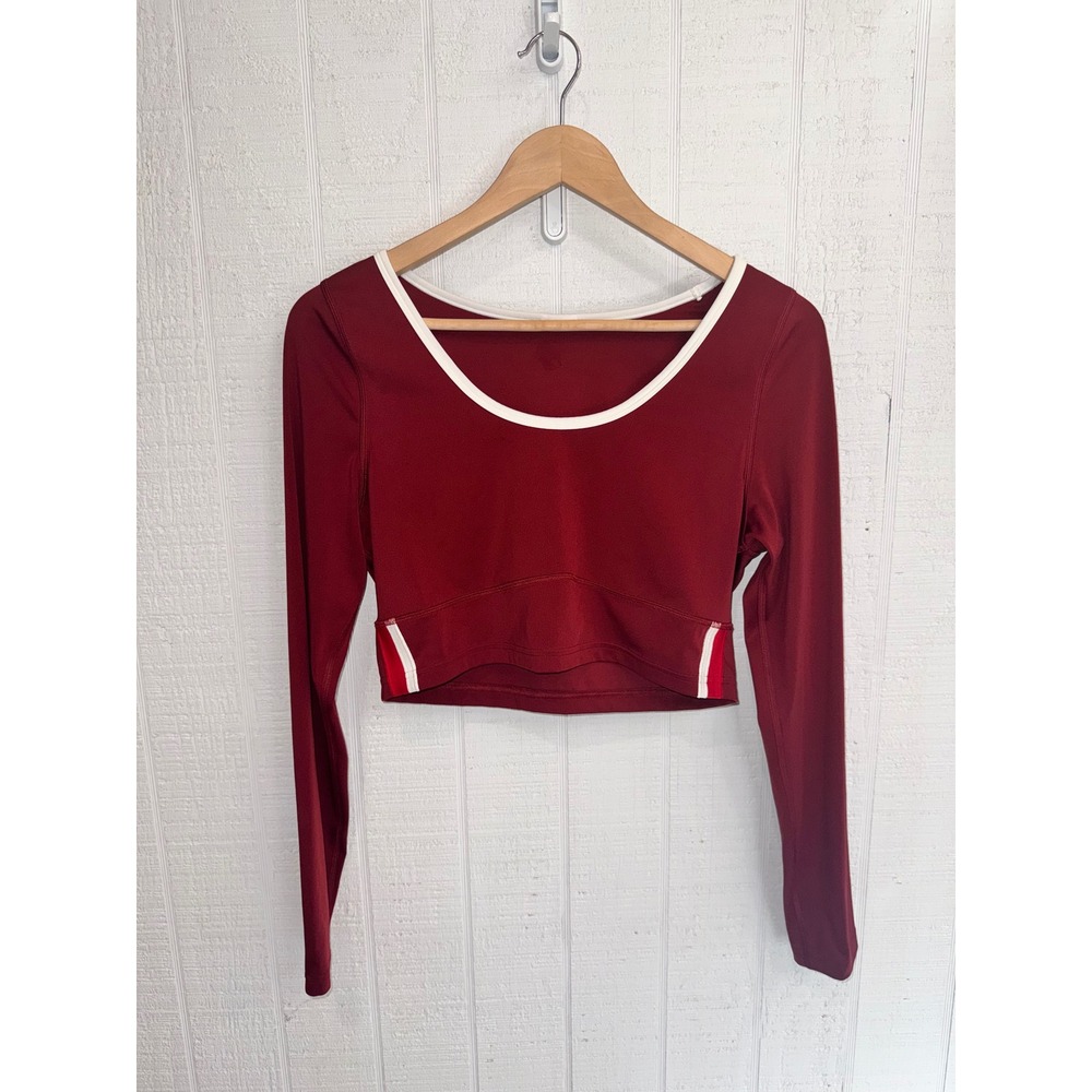 Gymshark Long Sleeve Crop Top Women Burgundy Red White Stripe Small
